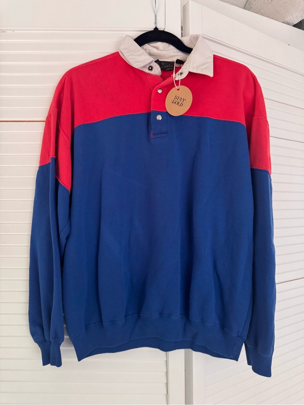 Vintage Eagle Sport Men's Colorblock Crewneck Sweater - Red & Blue 0016